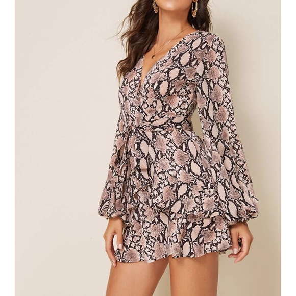 Snakeskin Print Long Sleeve Self Tie Swing Dress - Picture 5 of 6